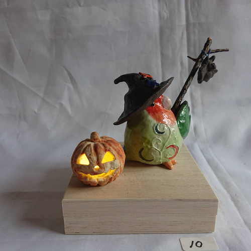 ⑩小鳥用小物 陶器 ハロウィン 魔女帽子 コウモリ かぼちゃ 小鳥