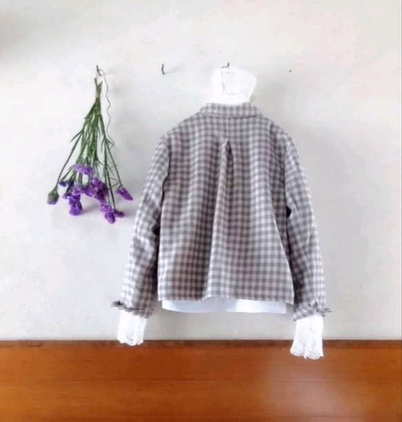セミオーダー✨wool cotton Linen  ジャケット ベージュ✖グレーチェック 16枚目の画像