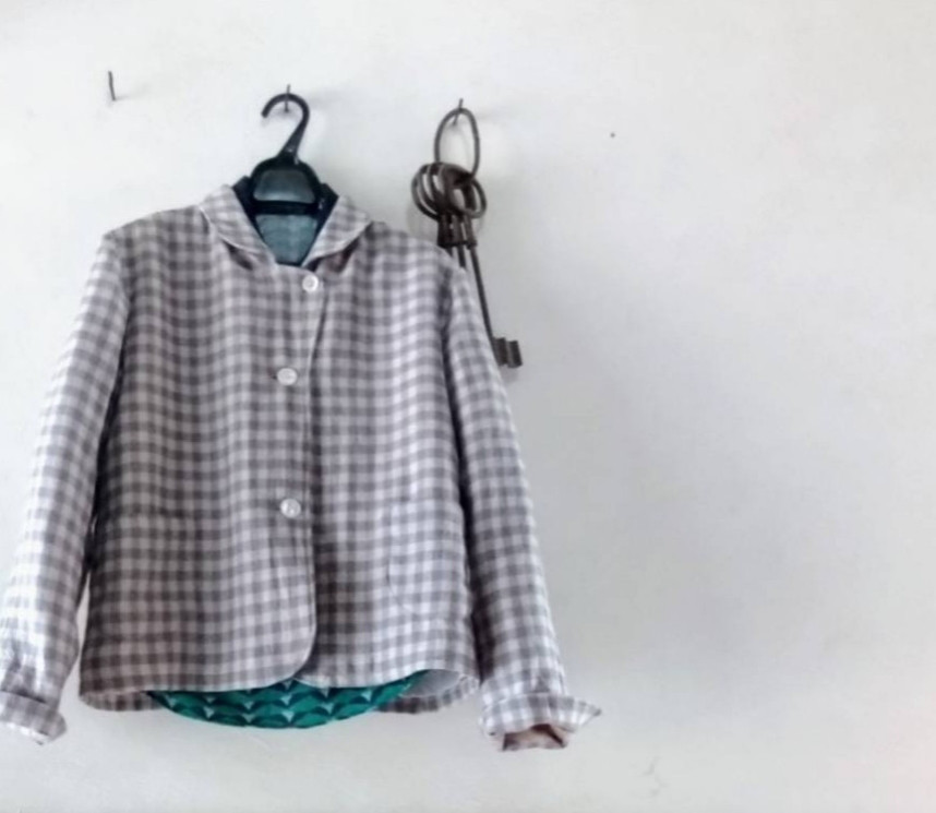 ラスト受注製作✨セミオーダー✨wool cotton Linen  ジャケット ベージュ✖グレーチェック