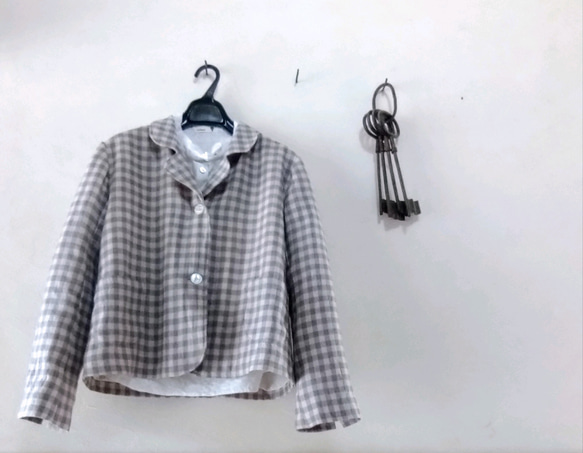 セミオーダー✨wool cotton Linen  ジャケット ベージュ✖グレーチェック 7枚目の画像