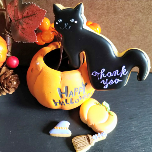 Creema限定』『ハロウィン2024』魔女の黒ねこちゃんアイシング