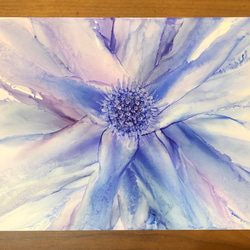 SALE!!アルコールインクアート　flower No.1 原画　A4 blue 3枚目の画像