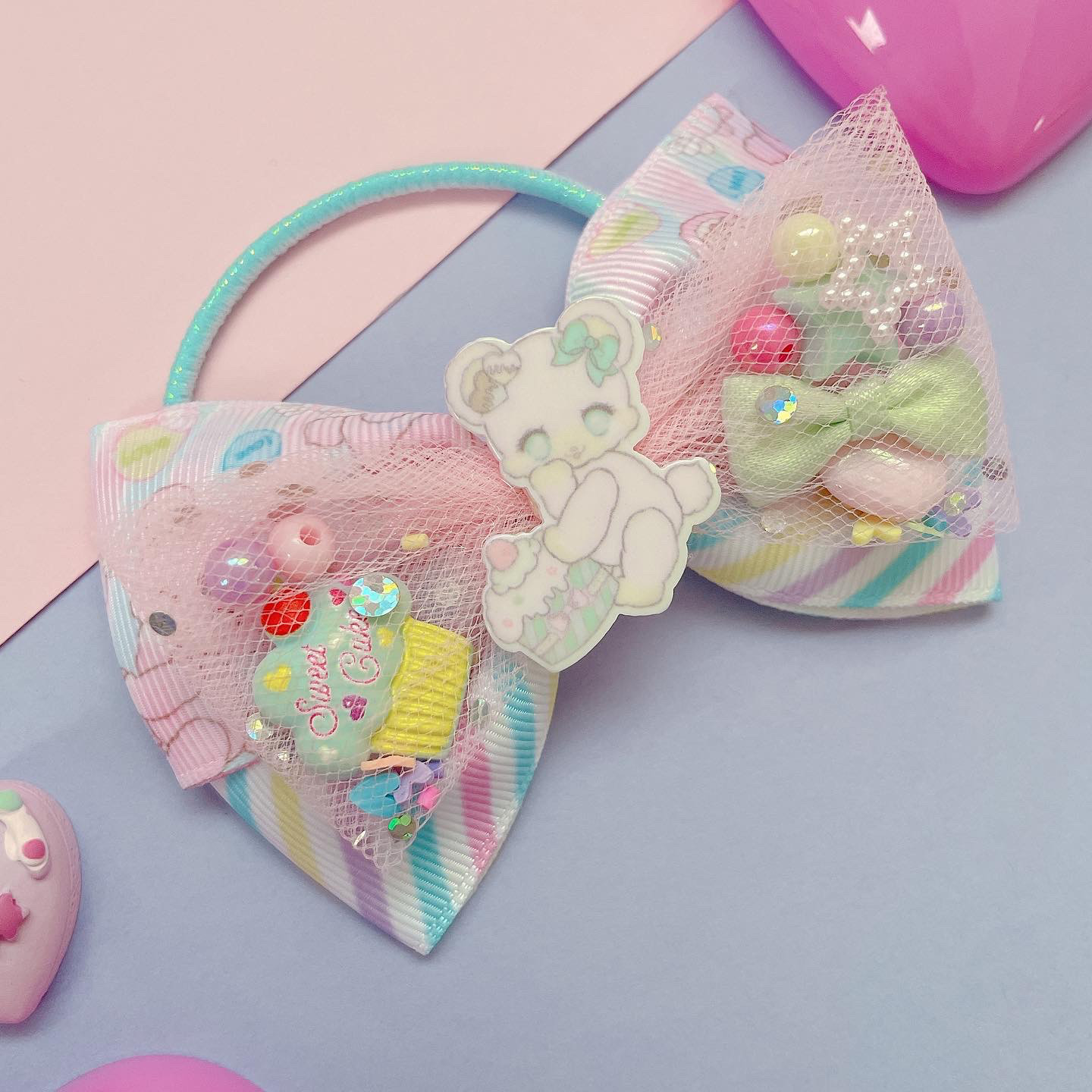 くま♡ ゆめかわ チュールリボン ポニー用♡ ハンドメイド リボン