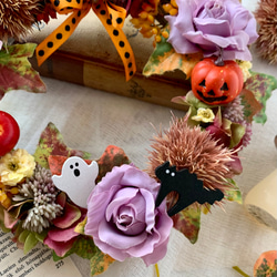 秋リース、ハロウィンリース、リンゴ、栗、紫、かぼちゃ、壁飾り、大人可愛い.、23㎝ 5枚目の画像
