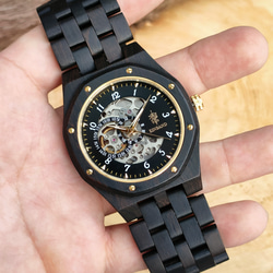 木製腕時計 EINBAND Meteor  オートマチック 木の時計 エボニーウッド 黒檀 自動巻き【46mm】 7枚目の画像