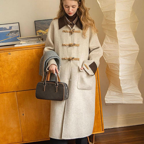 手縫いダッフルコート ゆったりシルエット【冬春秋】チェック柄 コート