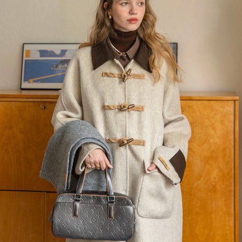 手縫いダッフルコート ゆったりシルエット【冬春秋】チェック柄 コート