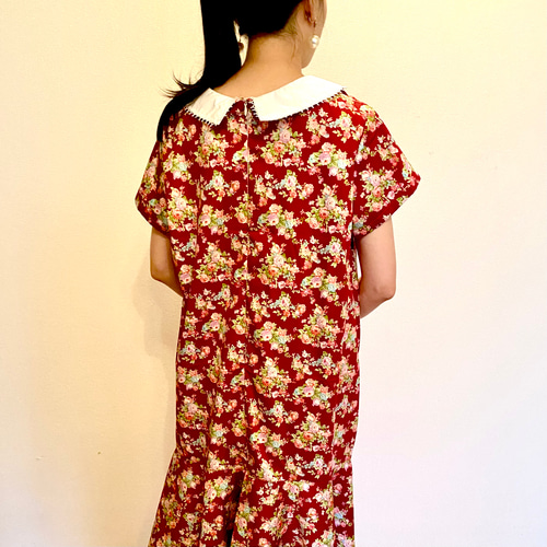 ☆レッド☆花柄☆襟付きレトロワンピース ワンピース K's 通販 ☆レッド☆花柄☆襟付きレトロワンピース ワンピース K's 通販