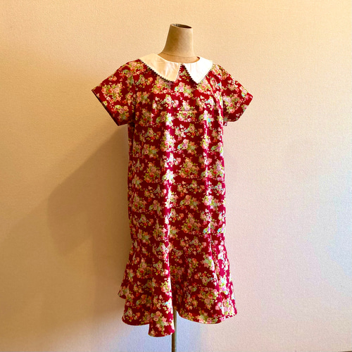 ☆レッド☆花柄☆襟付きレトロワンピース ワンピース K's 通販 ☆レッド☆花柄☆襟付きレトロワンピース ワンピース K's 通販