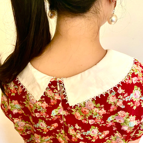 ☆レッド☆花柄☆襟付きレトロワンピース ワンピース K's 通販 ☆レッド☆花柄☆襟付きレトロワンピース ワンピース K's 通販