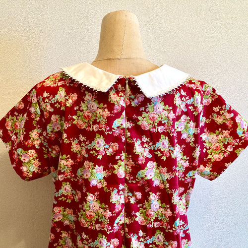 ☆レッド☆花柄☆襟付きレトロワンピース ワンピース K's 通販 ☆レッド☆花柄☆襟付きレトロワンピース ワンピース K's 通販