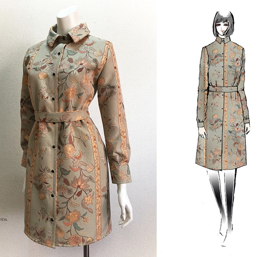 1点もの・デザイン画付き】ゴブラン織りシャツ型コートワンピース  