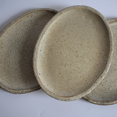 楕円形・オーバル・重め平皿 黄御影土×白鼠結晶釉 大皿 シェリエメ