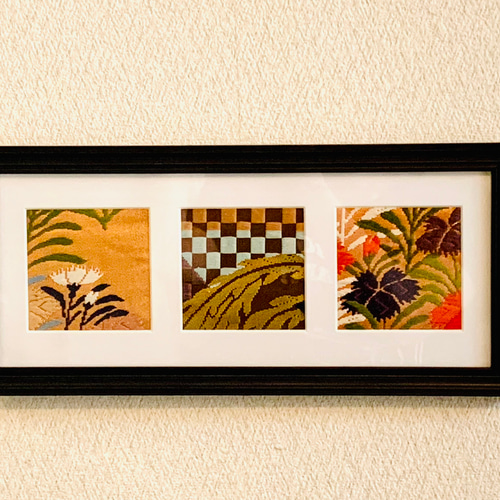 西陣織1点物 壁掛け・置き型アートフレーム】和柄布地3種、花柄