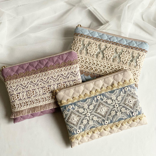 マルチケース ファスナー母子手帳ケース インド刺繍リボン お薬手帳