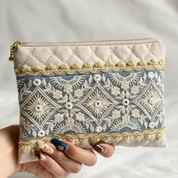 マルチケース ファスナー母子手帳ケース インド刺繍リボン お薬