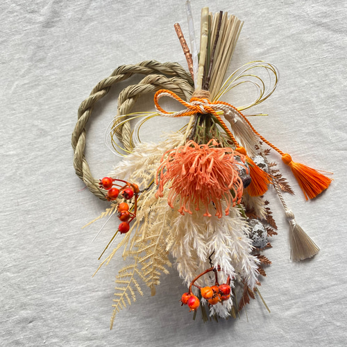 パンパスグラスの2Wayスワッグしめ縄飾り〜お正月後はスワッグに