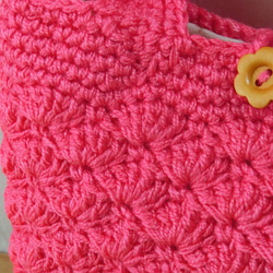 手編みミニミニトートバッグ 　ピンク　松編み 7枚目の画像