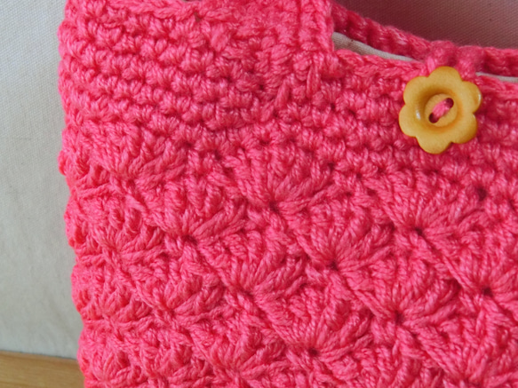 手編みミニミニトートバッグ 　ピンク　松編み 7枚目の画像