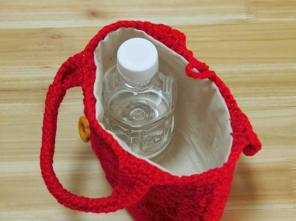 手編みミニミニトートバッグ 　赤　松編み 9枚目の画像