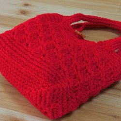 手編みミニミニトートバッグ 　赤　松編み 4枚目の画像