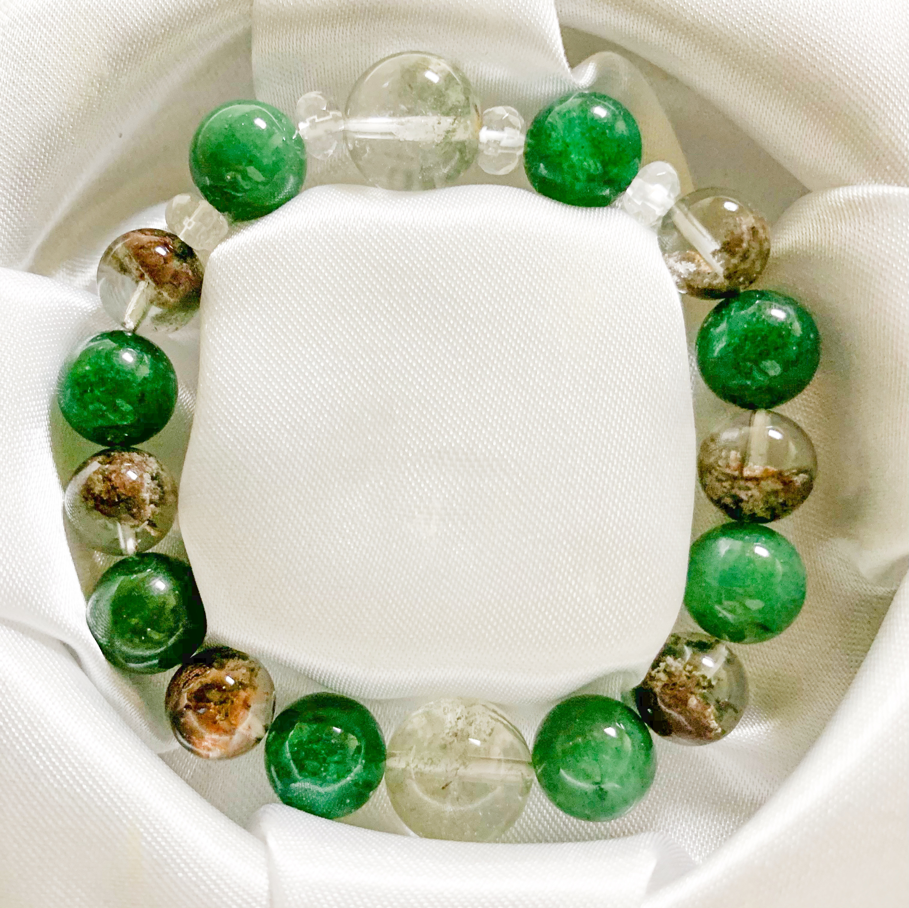 天然石ブレスレット／目標達成・願望実現・貯蓄★ガーデンクォーツ、グリーンアベンチュリン、水晶★