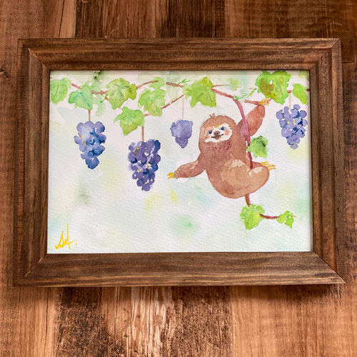 水彩画 ブドウの絵 木製フレーム付き 水彩画 ブドウの絵 木製フレーム付き ぶどうフレーム水彩画風
