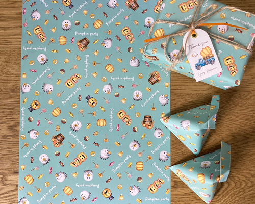 新作♡A4 ハロウィンデザインペーパー＆コラージュシート60枚　お菓子つき　素材 新作♡A4 ハロウィンデザインペーパー＆コラージュシート60枚 お菓子