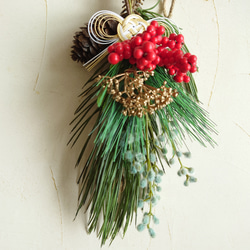 お正月ハンドメイド2023　和モダンお正月用しめ縄飾り　飾り松南天 2枚目の画像