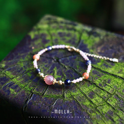 Molla 多彩草莓晶紫堇青金沙太陽石手環（手工訂製-可調硬式手環） 第5張的照片