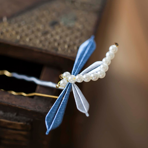 シルク糸巻かんざし簪☆トンボ 水色☆和装成人式卒業式七五三