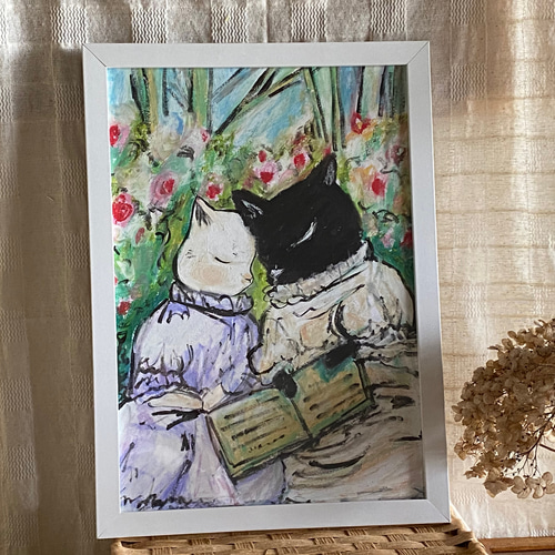 【ついに再販開始！】 絵画 。壁掛け絵原画【ヨーロッパ風、庭でデートして一緒に本を 絵画