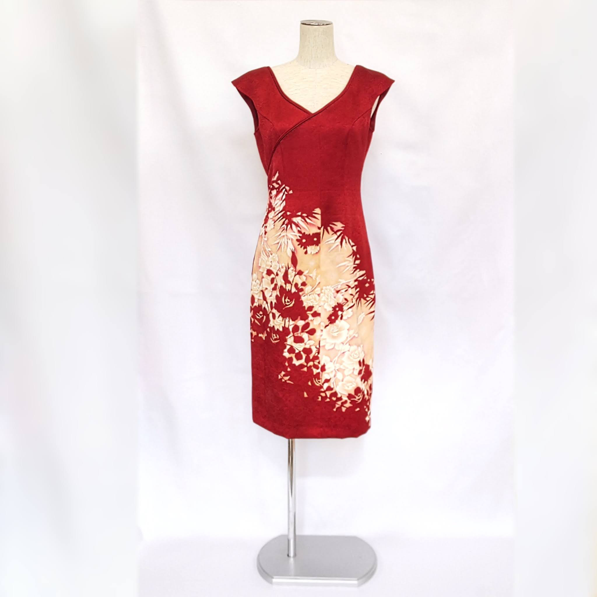 着物リメイクタイトワンピース／薔薇／カシュクール風／2営業日以内発送／国内送料無料 ／ 2210d06