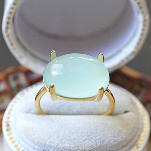 14×10】宝石質シーブルーカルセドニーRing〈18kgp〉 指輪・リング 