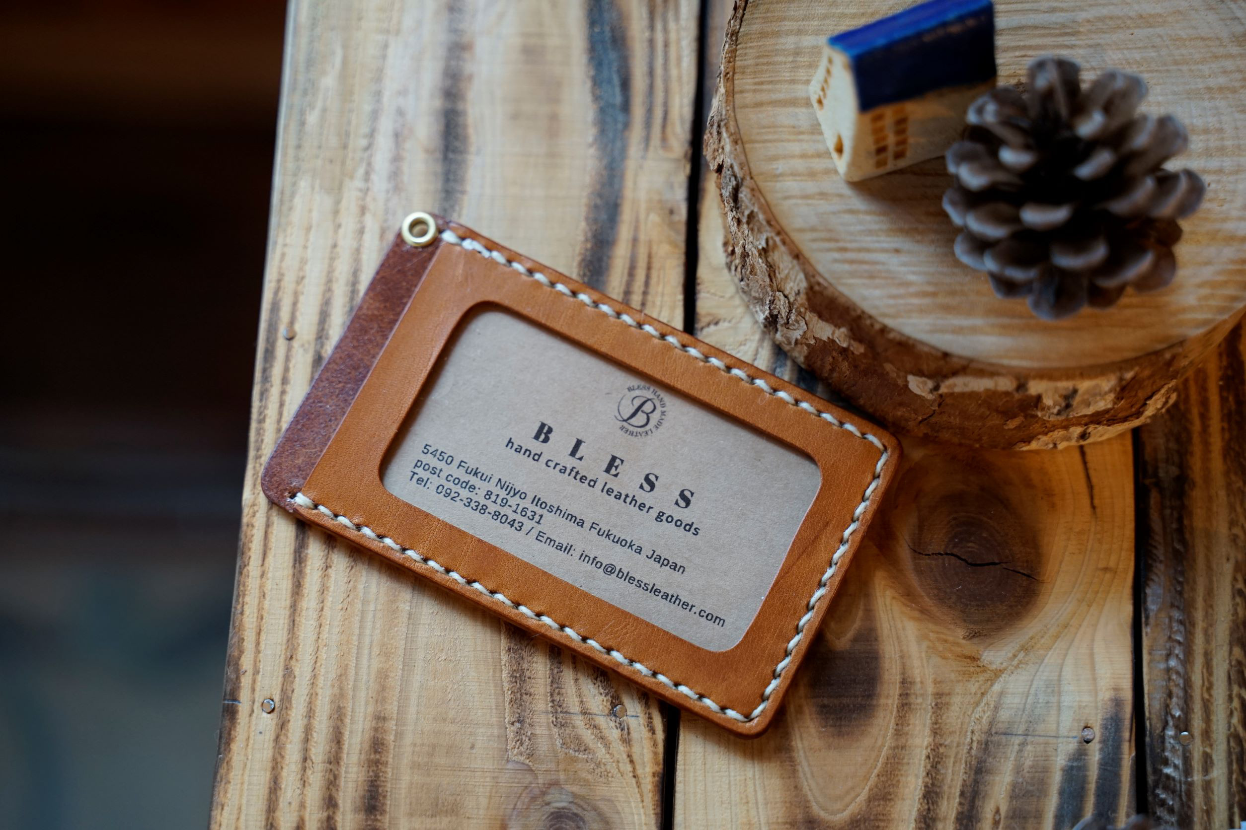 本革 パスケース（キャメル×ベージュ）