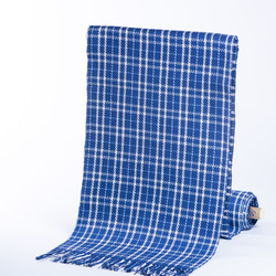 手織り　タータンチェック風綾織兵児帯　　青系《 ブルーウィンタータン》 1枚目の画像
