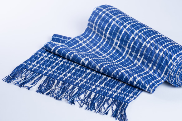 手織り　タータンチェック風綾織兵児帯　　青系《 ブルーウィンタータン》 2枚目の画像
