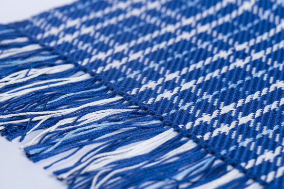 手織り　タータンチェック風綾織兵児帯　　青系《 ブルーウィンタータン》 6枚目の画像