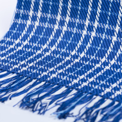 手織り　タータンチェック風綾織兵児帯　　青系《 ブルーウィンタータン》 3枚目の画像