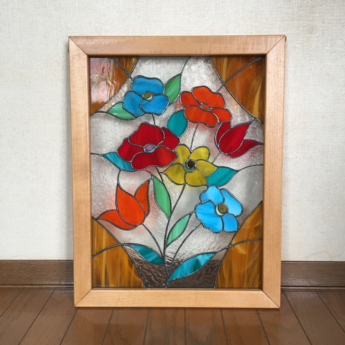ステンドグラスパネル!!花 木枠付き♪ その他アート Atelier ステンドグラスパネル!!花 木枠付き♪ その他アート Atelier