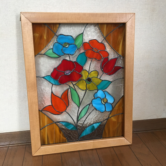 ステンドグラスパネル!!花 木枠付き♪ その他アート Atelier ステンドグラスパネル!!花 木枠付き♪ その他アート Atelier