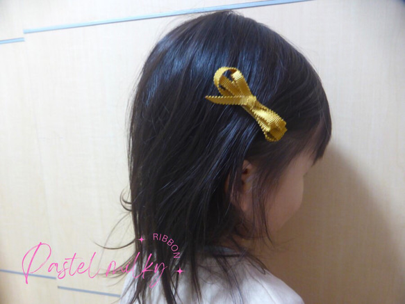 【再販】MOMOKUBAリボン　木馬リボン  ベビーヘアクリップ  キッズヘアクリップ　すっきり大人可愛い　ヘアクリップ 6枚目の画像