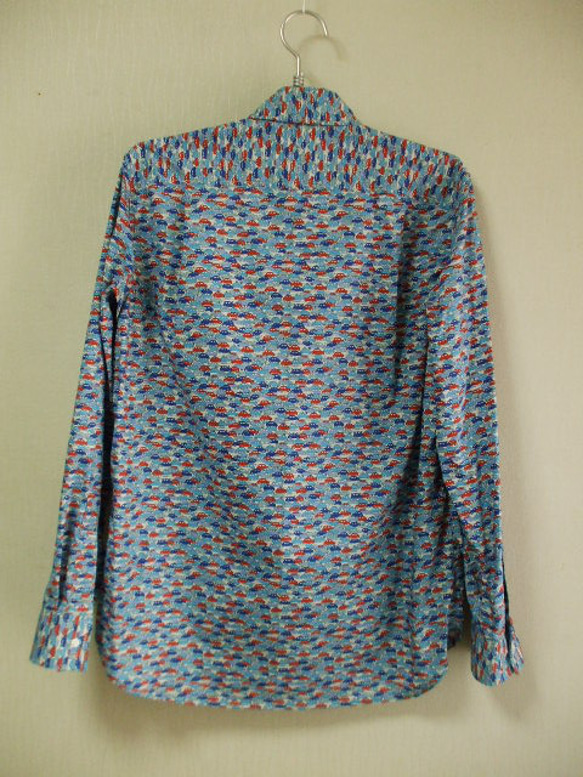 リバティプリント ピカデリーポプリン カーズ メンズ台衿付き長袖シャツ Lサイズ 綿100％ 5枚目の画像