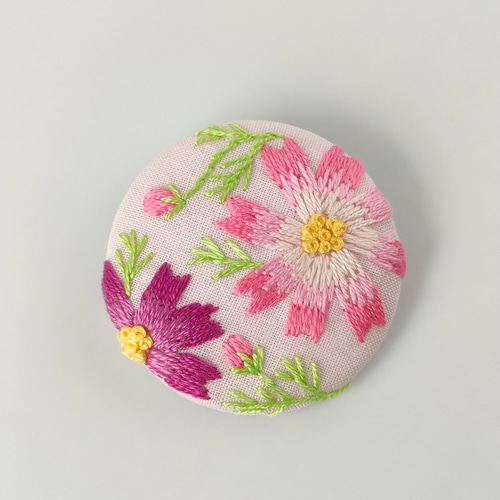 受注制作】秋の花コスモス刺繍ブローチor刺繍ヘアゴム ブローチ