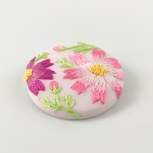 受注制作】秋の花コスモス刺繍ブローチor刺繍ヘアゴム ブローチ