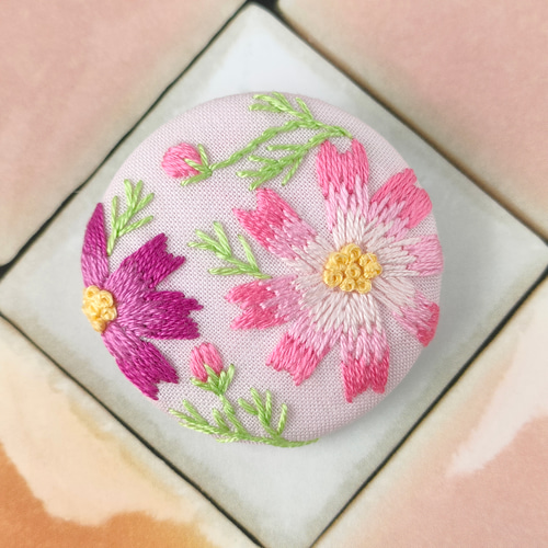 レトロ風花柄刺繍ブローチ(ヘアゴム可) ブローチ gleen-t 通販