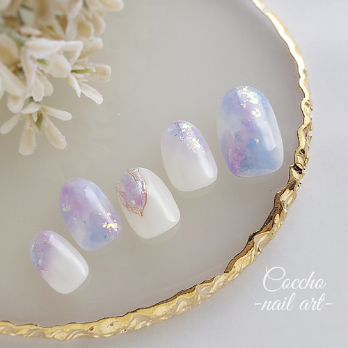 No.130 ジェルネイル ネイルチップ ニュアンス ブルー 青 紫