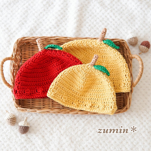 S size orderページ】フルーツ帽子 りんご帽子 ゆず帽子 コットン100