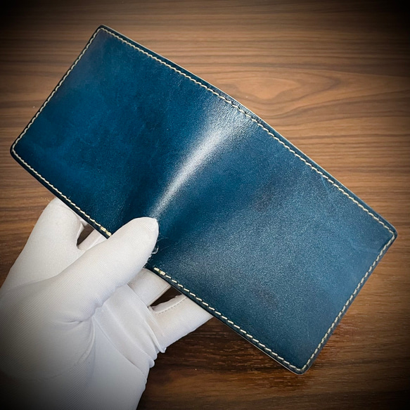 イタリアンレザー アドバンレザー メンズ財布 折財布 二つ折り 財布 本革 牛革 経年変化 ネイビー 紺 4枚目の画像