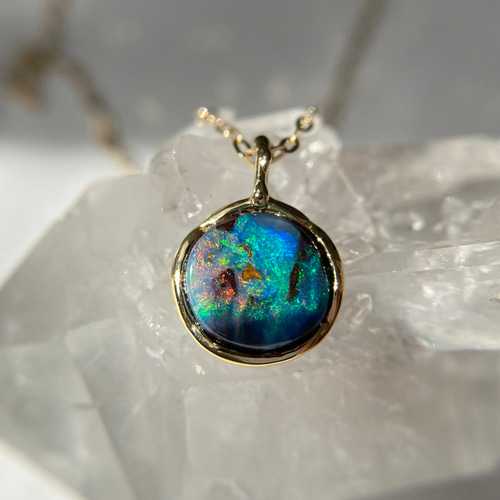 K18☆天然ボルダーオパールネックレス☆ オーストラリア産原石から磨い  